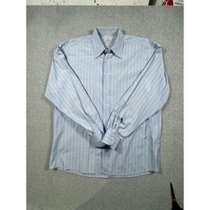 Zanella Mens Blue Striped Button Down Dress Shirt Size 17 43 Made Italy Cotton